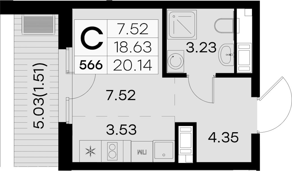 Квартира студия 20.14 м², 8/8 эт., ЖК «Glorax City Балтийская»